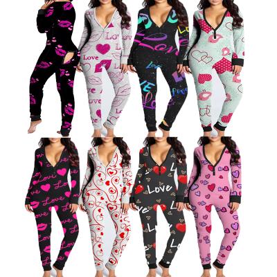 China QUICK DRY long panties holiday Christmas valentines onesie pajamas with butt flap for women for sale