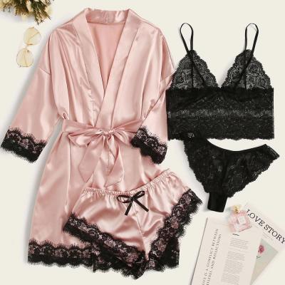 China QUICK DRY Quality Women 4 Piece Satin Robe Sleepwear Pajama Set for sale