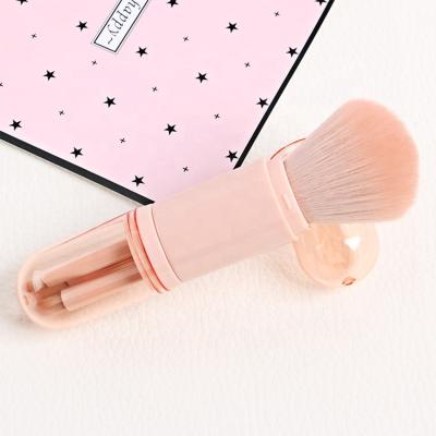 China Angular Blush Eyebrow Contour Travel 4 In 1 Brushes Dual Ended Wrapped Single Pink Eco Friendly Makeup Brush for sale