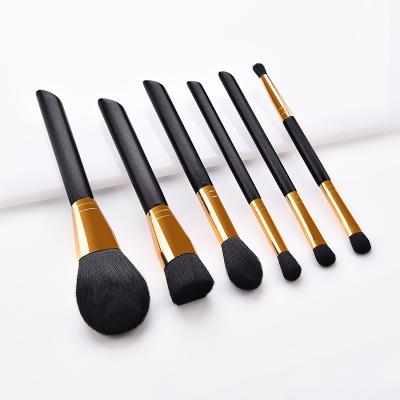 China Angular Blush To Make Up Pro Logo 6pcs Black Makeup Brushes Custom Wooden Black Crystal Brush Set 6pcs Cosmetic Brush for sale