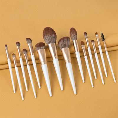 China Angular Blush High End Cosmetic Brush 15Pcs Black With Bag Boxes For Cheeks Makeup Brush White 14Pcs Makeup Brush With Bag for sale