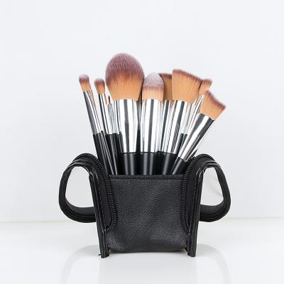 China Angular Blush Base 16pc Luxury Matte Black Handle Make Up 16 Pcs Makeup Brush 16 Pieces Custom Private Label Makeup Brush With Bag for sale