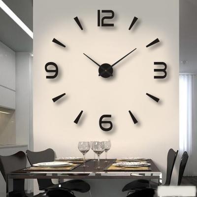 China 3D DIY Wall Clock Surface Mirror Surface Silent Movement Non Ticking Clocks Large Size Eclectic Decorative Wall Clocks for sale