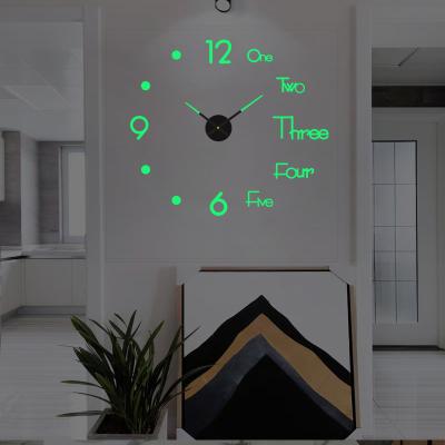 China Large 3d DIY Wall Clock Eclectic Acrylic Luminous Simple Wall Sticker Home Decor for sale