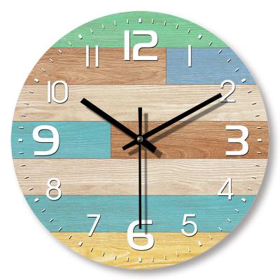 China Home Decor 12 Inch Vintage Vintage Wall Clock Kitchen Antique Shabby Chic Round Wooden Rustic Modern Retro Patchwork Patchwork for sale