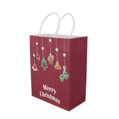 China Recyclable Wholesale Colorful Present Shopping Packaging Custom Printed Merry Christmas Gift Paper Bags With Handles for sale