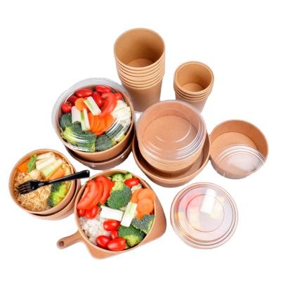 China Disposable Square Sales High Quantity Custom Disposable Kraft Paper Salad Take Out Bowl With Lid for sale