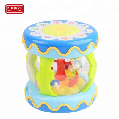 China 5 Patterns Joyful Change Vanish Round Song Hand Toy Drum Sound Musical Instrument With Light for sale