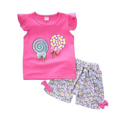 China Breathable Baby Clothes 0-3 Years Sets 2 Pcs Toddler Sleeve Flying Pacifier Sets T-Shirt Shorts Pants Girl Clothes Baby Clothes for sale