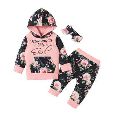 China Breathable Newborn Infant Girl Clothes Baby Hoodie Outfits Ruffle Floral Romper Pants Cute Toddler Baby Clothes 2pcs Set for sale