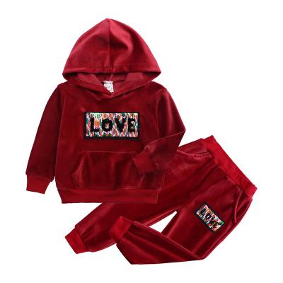 China Breathable Cheap Clothes Online Solid Red Color Kids Clothing Sets Ethnic Bears Hoodie And Pants With Fur for sale