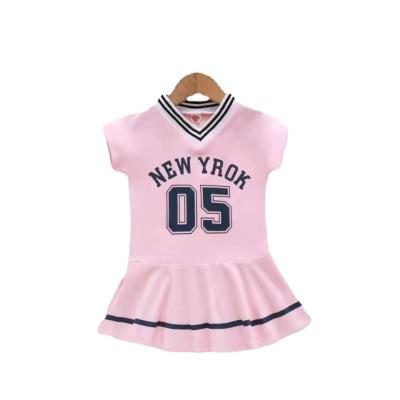 China Summer Breathable Wholesale Sports Girl Kids Style Preppy Letter Printed Short Sleeve O Neck T-shirt And Skirt Set for sale