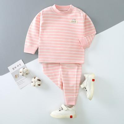 China Autumn And Winter Children's Round Velvet Warm Single Neck Thermal Plain Striped Velvet Pajamas Unisex Set for sale