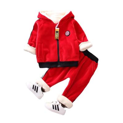 China Casual Hot Selling Cartoon Plus Velvet Cotton Hoodies Set Boys Thickening Sweatshirt Pants Set for sale