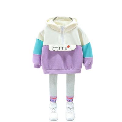 China Hot Selling Anti-wrinkle Girls Cotton Hoodies Color Block Sweatshirts Women Fashion Sweatshirt Two Piece Sets for sale