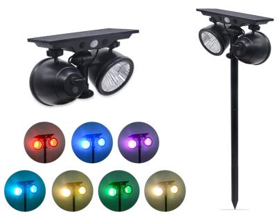 China Hot Selling Solar Powered Double Head Solar Powered Garden Light System RGB Double Head Lamp Lamp Outdoor Led Flashlights for sale