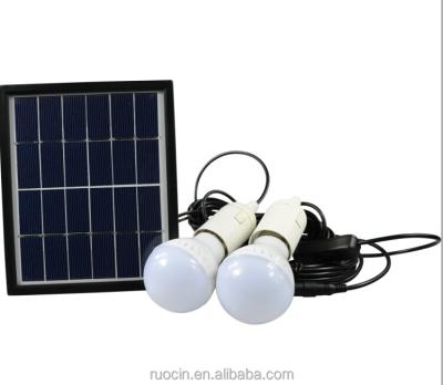 China New Ruocin Home Indoor Outdoor Lighting Solar Power System with 2pcs Bulbs for Home Lighting for sale