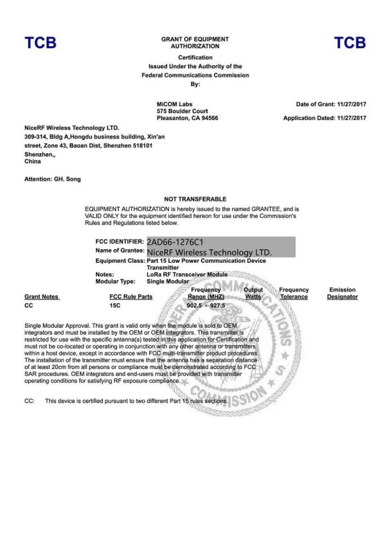 FCC - NiceRF Wireless Technology Co., Limited