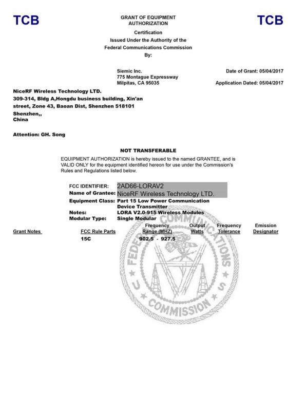 FCC - NiceRF Wireless Technology Co., Limited