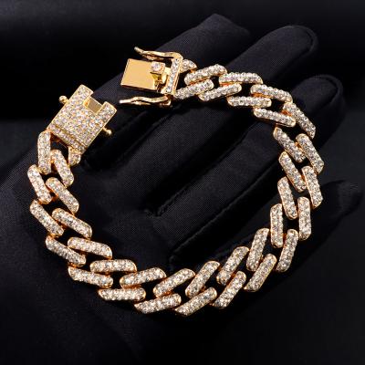 China Full Hip Hop Bling Miami Cuban Link Faux Stone Chain Men's Punk Bracelet Paved Bangles For Women Hitter Jewelry Male Gifts for sale