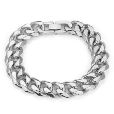 China Shiny Hiphop Hip Hop Miami Chain Bracelet 15mm Stainless Steel Cuban Bracelet for sale