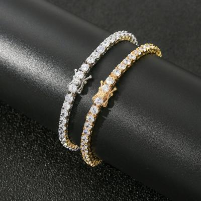 China Wholesale Men's Zircon 14K 18K Rose Gold Silver Tennis Women's Hip Hop RQ Iced Out CZ Crystal Diamond Tennis Bracelet for sale