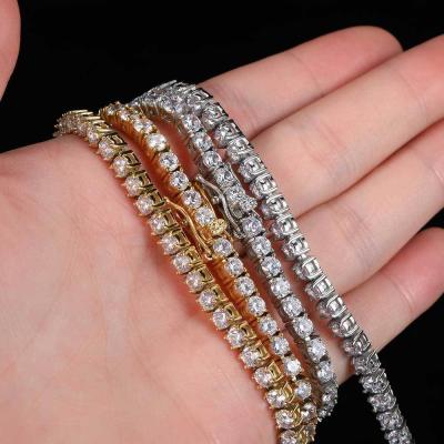 China Wholesale Hip Hop RQ Zircon Stainless Steel Gold Silver 4mm Tennis Women Men Iced Out CZ Crystal Diamond Tennis Bracelet for sale