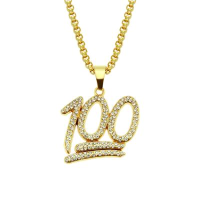 China Hiphop Iced Out Hundred Pendant Necklaces With Zicron Tennis Chain Iced Out Bling Chain Necklace For Men Rhinestone Cuban Link Chain for sale