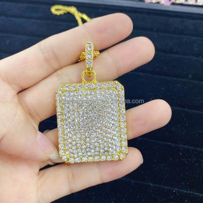 China Hiphop RQ Iced Out Square Pendant Necklace With D.C.A. Zicron Bling Tennis Neck Chain Rhinestone Necklaces For Women Men Miner Necklace for sale