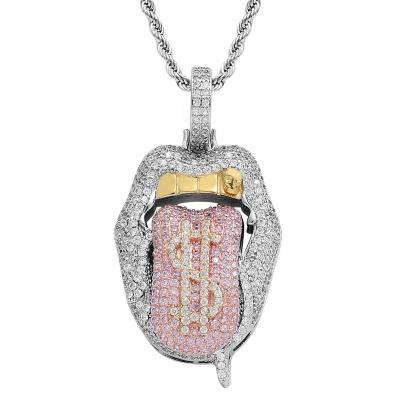 China Hiphop Hip Hop Real Gold Jewelry With Brass And Zircon Stick Tongue Usd Pendant Necklace for sale