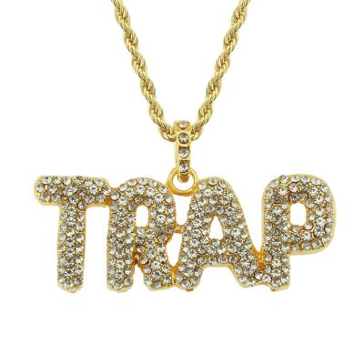 China Hiphop Hip Hop Chain with Diamond and Alloy TRAP Letter Necklace Scam letra colgante pendant TRAP for sale