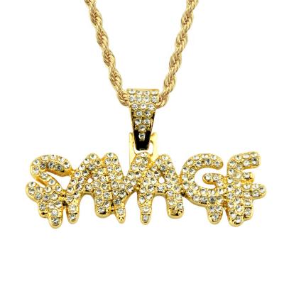 China Hiphop hip hop chain with alloy necklace scam letra colgante pendant SAVAGE and diamond SAVAGE letter necklace for sale