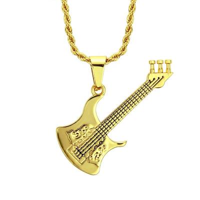 China Hot Sale Hiphop Amazon Hip Hop Gold Chain With Alloy Guitar Styling Pendant Necklace for sale