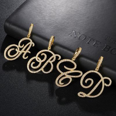 China Wholesale Hiphop Charm Cursive Initial Chain Personalized Iced Out Cursive Letter Necklaces For Women Hip Hop Pendant for sale