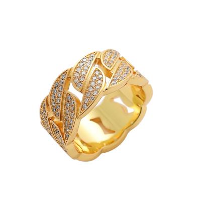 China Outlet Punk Cubic Zirconia Cuban Ring Men Women Prong 14k 18k Iced Out Solid Gold Plated Libk Ring CZ Diamonds Cuban Link Cuban Chain Ring for sale