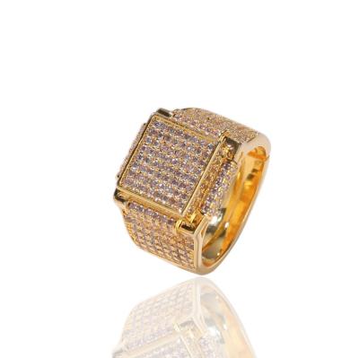 China Hip Hop CLASSIC Men's Square Full Diamond Zircon Ring Men's Cool Bling Punk Ring Jewelry for sale