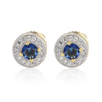 China Real Hiphop Gold Plating Hip Hop S925 Sterling Silver Material With Color Zircon Stud Earring For Women And Men for sale