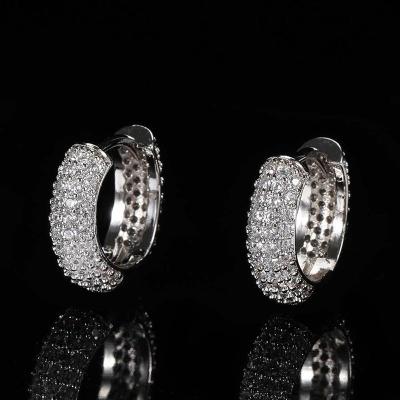 China 1Pair Bling Hip Hop CLASSIC Round Zircon Micro Paved Iced Out Rhinestone CZ Stone Stud Earring Copper Earrings For Men Jewelry for sale