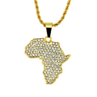 China Hiphop Hip Hop Chain With Diamond And Alloy Map Of Africa Pendant Necklace for sale