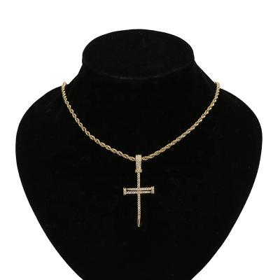 China Hip Hop Hip Hop 18K Real Gold Jewelry With Brass Stud And Zircon Cross Pendant Necklace for sale