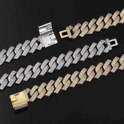 China Cuban Hip Hop Solid 14mm Miami Choker Square Link Necklace Gold Color Iced Out Zircon Rock Hip Hop Style Mens Jewelry for sale