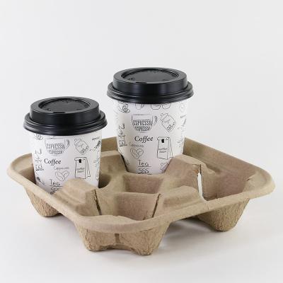 China 2 Recycled Compostable Biodegradable 4 Compartment Disposable Holder Bagasse Coffee Cup Tray for sale