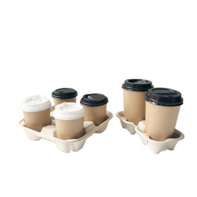 China Custom Recycled Sugar Cane Bagasse Coffee Disposable Cup Holder Take Out Trunk Mug Carrier for sale