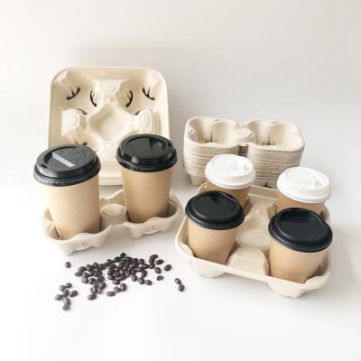 China Recycled Hot Set Biodegradable Raw Material Pulp Disposable Coffee Cup Lid Carry Tray for sale