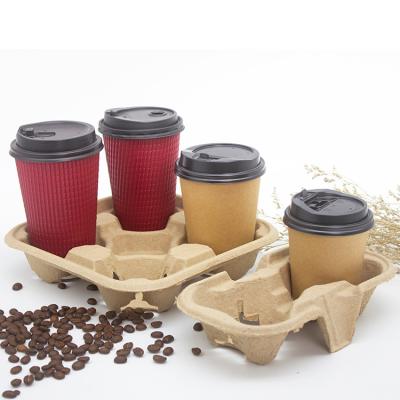 China Reused Wholesale 2 4 Compartments Biodegradable Disposable Sugarcane Pulp Carrier Tray Detachable Coffee Cup Holder for sale