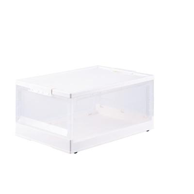 China Viable Transparent Goods Plastic Foldable Storage Box with Lid and Wheels for Book Clothes Storage Organizer Folding Toy for sale