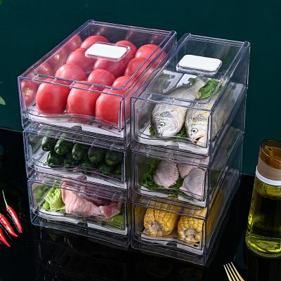 China Clear Freshness Keeping PET Fridge Drawer Storage Box Food Storage Container for Fridge Fruit and Vegetable Crisper for sale