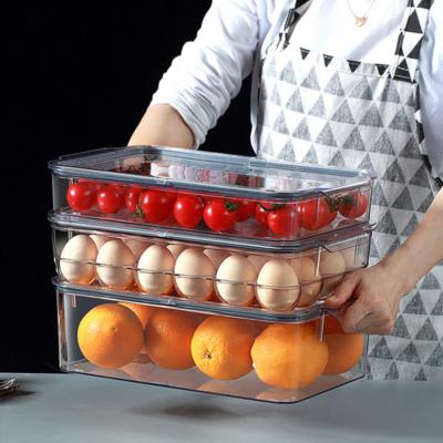 China Viable Vegetable Fridge Fresh Produce Fruit Kitchen Storage Box Fresh-keeping Containers with Grid Strainer Drain Crisper for sale