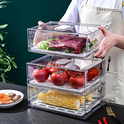 China Vegetable Food Drawer Clear Plastic Kitchen Organizer Freshness Preservation Wholesale Fridge Stackable Storage Box for sale