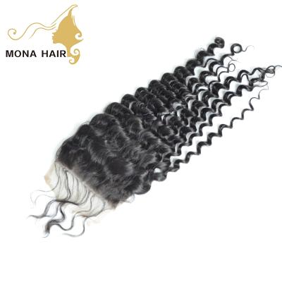 China Hair Bleached Kinky Curly Knots European Hair Closure for sale